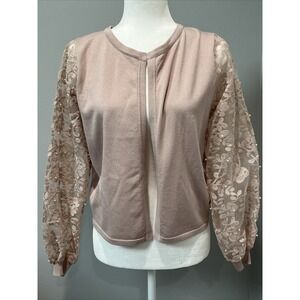 Siani Milano Soft Mauve Cardigan Sweater‎ Size S Floral Lace & Pearl Sleeves NEW